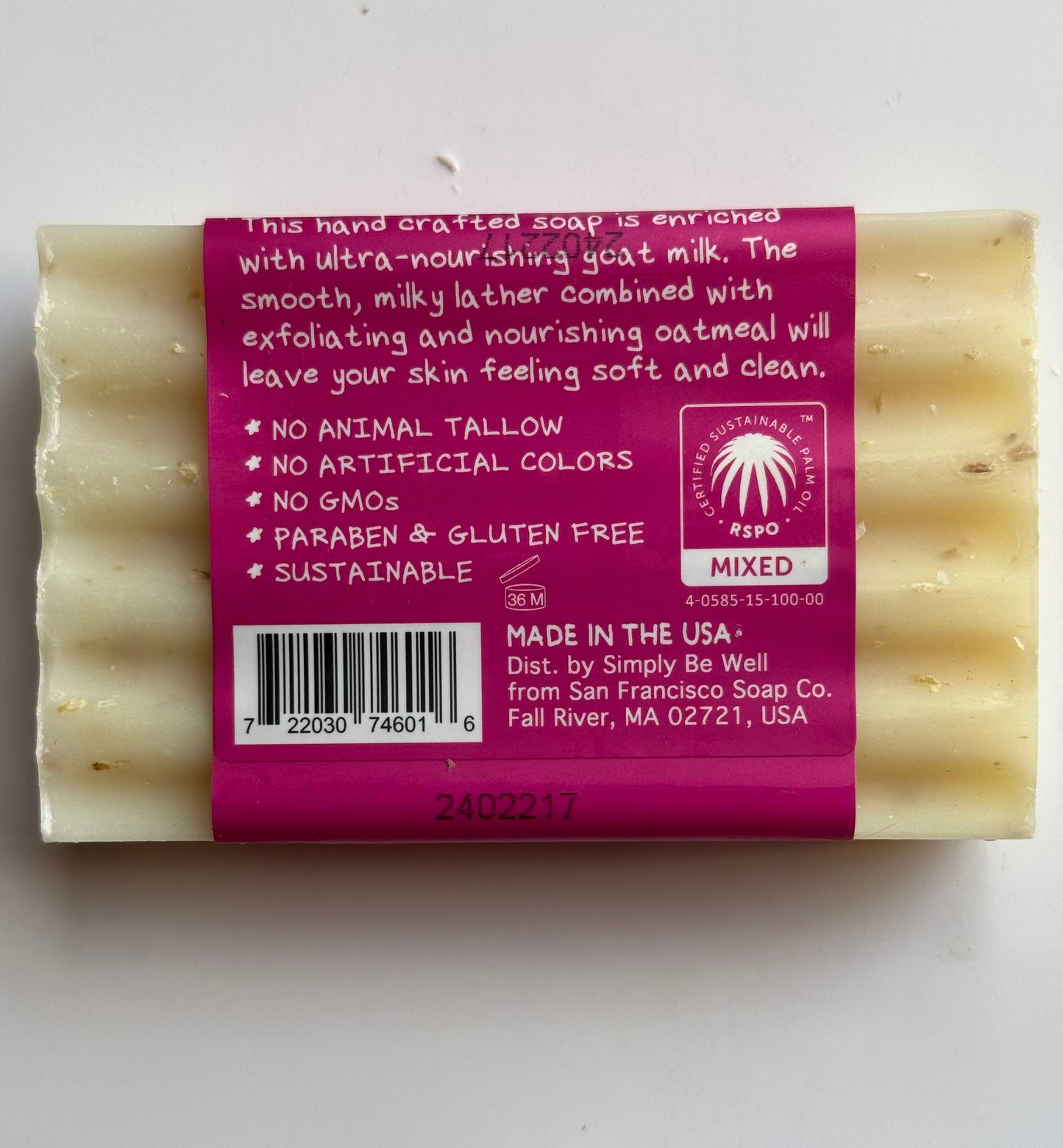 Simply Be Well Goat Milk Soap – Pomegranate Scent with Soothing Oatmeal Bits (4 oz Bar)