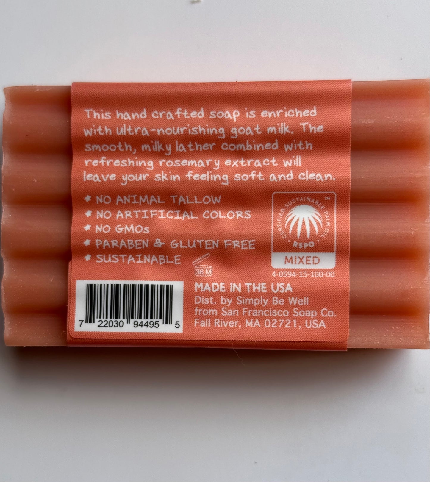 Simply Be Well Goat Milk Soap – Grapefruit Scent with Rosemary Extract (4 oz Bar)