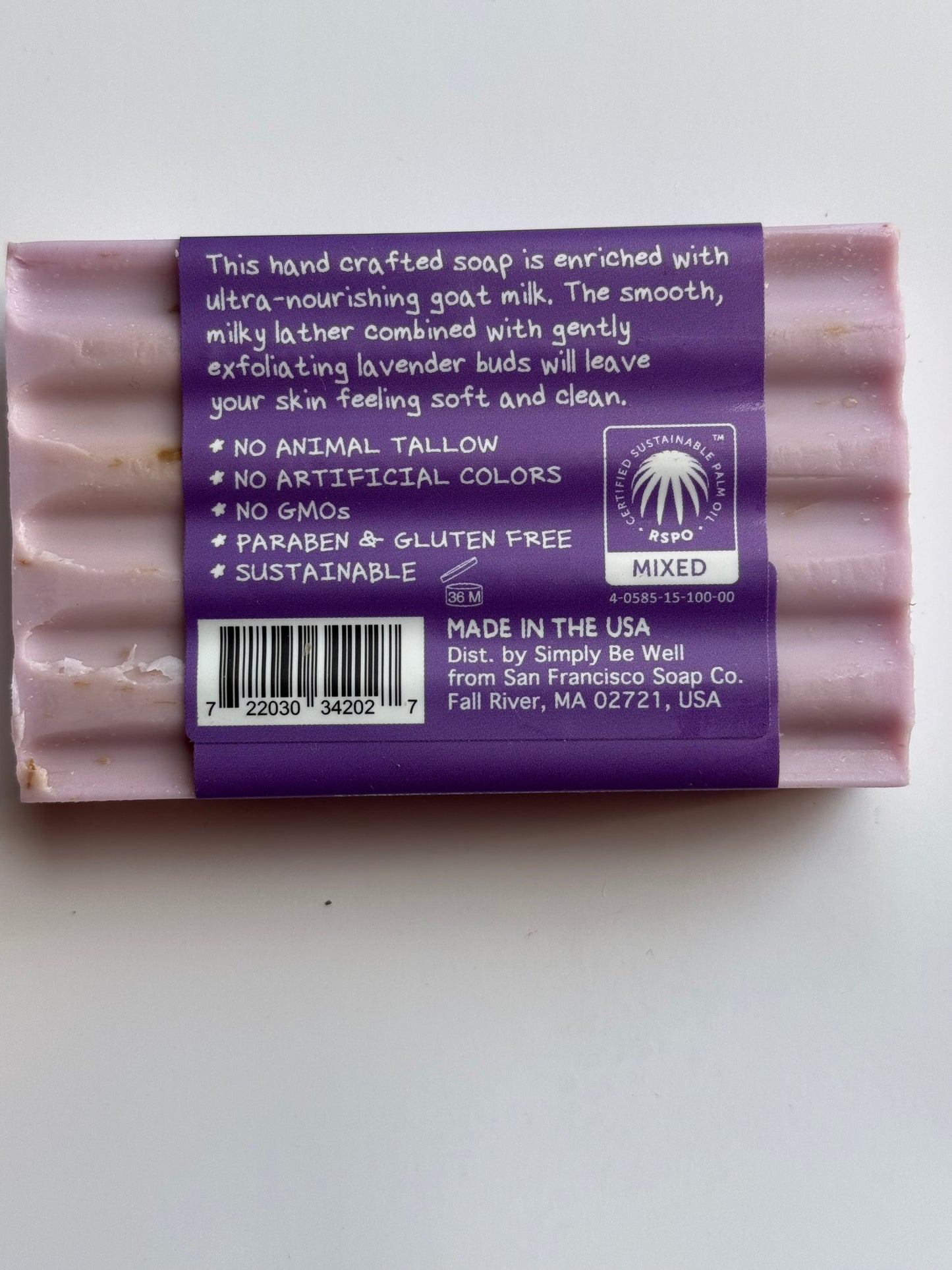 Simply Be Well Goat Milk Soap – Lavender Scent with Dried Lavender Buds (4 oz Bar)