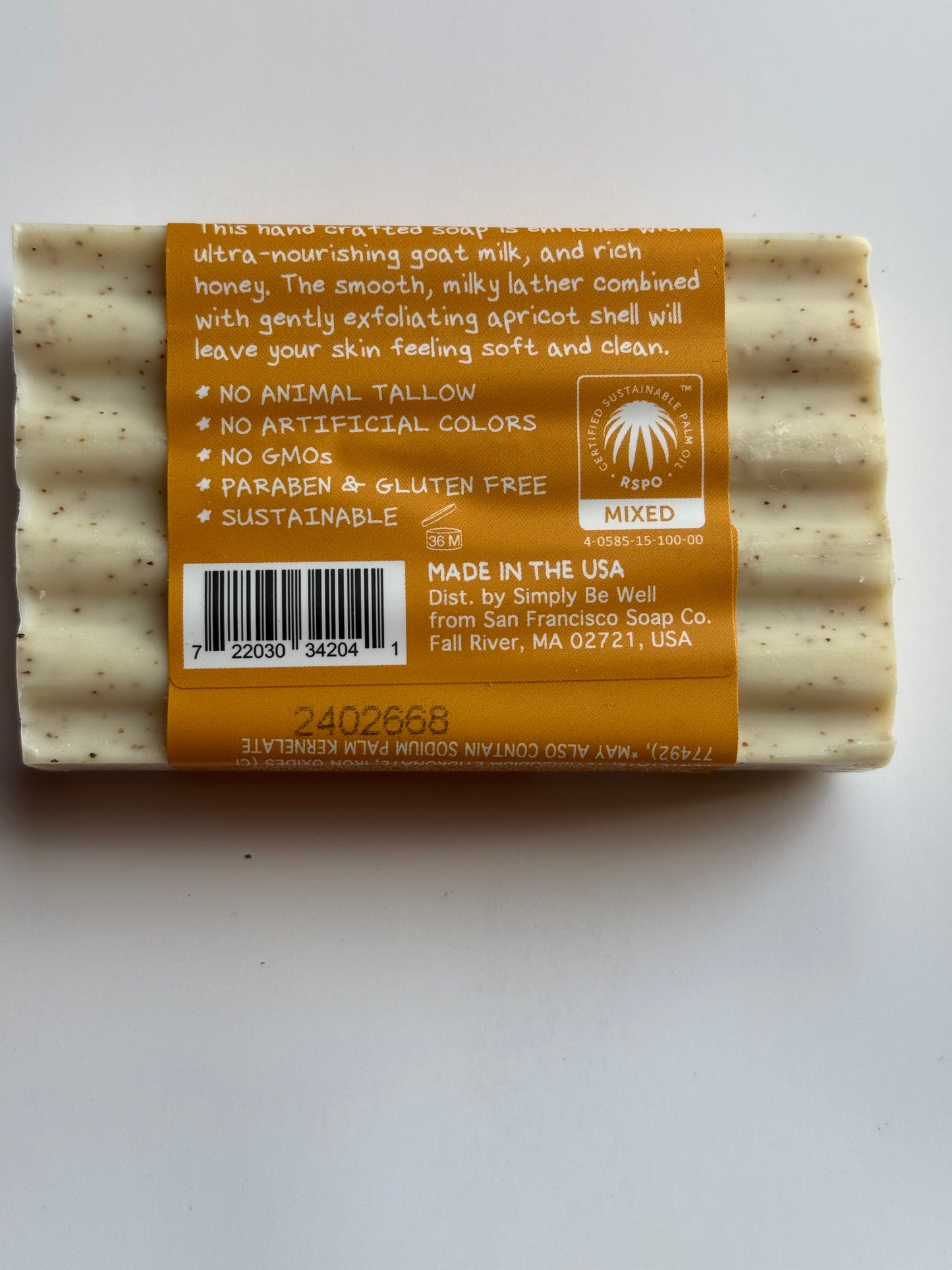 Simply Be Well Goat Milk Soap – Honey Scent with Exfoliating Apricot Shell (4 oz Bar)